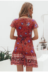 Bohemian Short Floral Wrap Dress