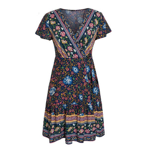 Bohemian Short Floral Wrap Dress