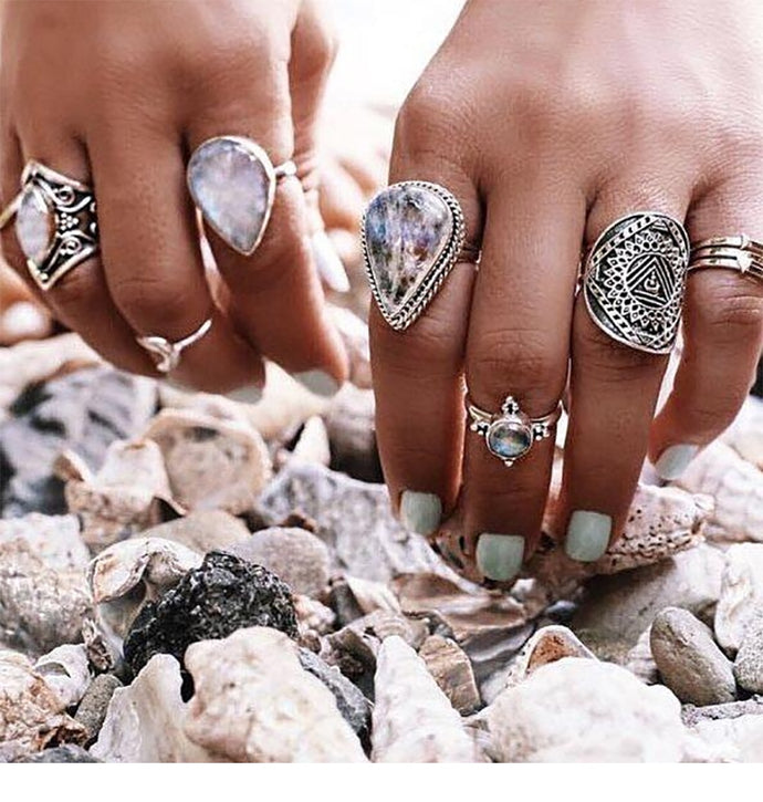 7PC Vintage Inspired Bohemian Ring Set