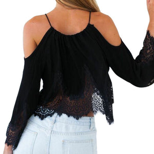 Off-Shoulder Lace Crop Blouse