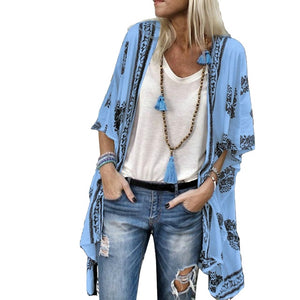 Bohemian Linen/Cotton Floral Print Kimono